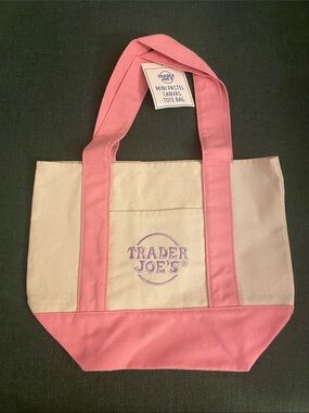 Trader Joe’s Pastel Pink & Cream Canvas Mini Tote Bag